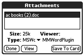 PALM TUNGSTEN 2 VERSAMAIL 2.5 - To save an attachment to an expansion card: - 1