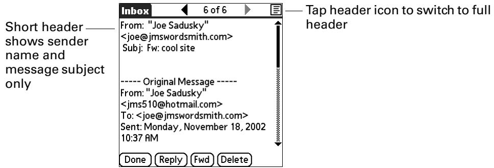 PALM TUNGSTEN 2 VERSAMAIL 2.5 - Changing e-mail header details - 1