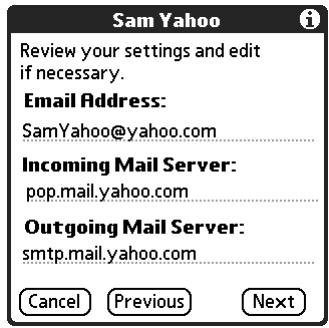 PALM TUNGSTEN 2 VERSAMAIL 2.5 - To edit mail server settings: - 1