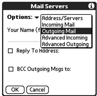 PALM TUNGSTEN 2 VERSAMAIL 2.5 - To set outgoing mail server (SMTP) settings: - 1