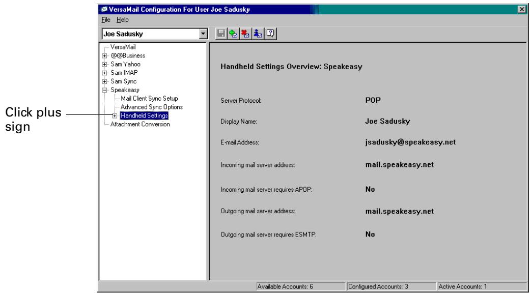 PALM TUNGSTEN 2 VERSAMAIL 2.5 - To set handheld synchronization settings: - 1
