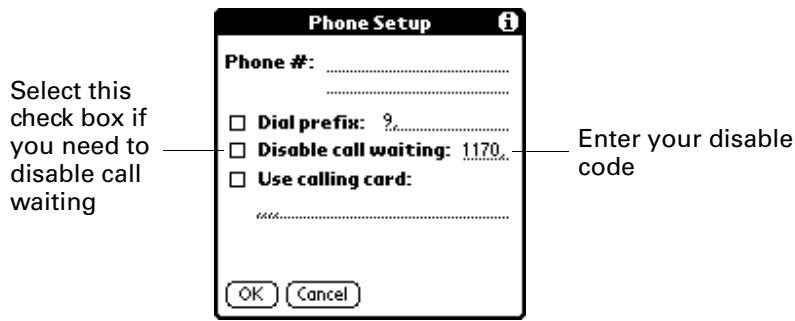 PALM TUNGSTEN 2 VERSAMAIL 2.5 - To disable call waiting: - 1