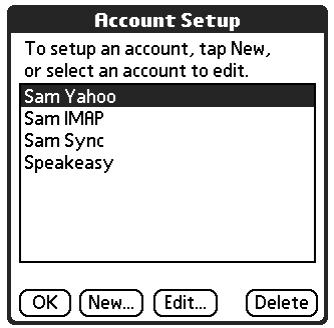 PALM TUNGSTEN 2 VERSAMAIL 2.5 - To select the account to edit: - 1