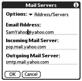 PALM TUNGSTEN 2 VERSAMAIL 2.5 - To change e-mail address/mail server settings: - 2