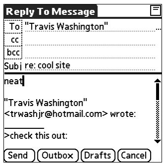 PALM TUNGSTEN 2 VERSAMAIL 2.5 - To reply to an e-mail message from the folders list: - 3