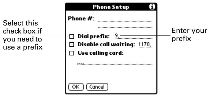 PALM TUNGSTEN 2 VERSAMAIL 2.5 - To enter a prefix: - 1