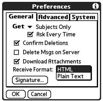 PALM TUNGSTEN 2 VERSAMAIL 2.5 - Setting preferences for getting and deleting e-mail - 1