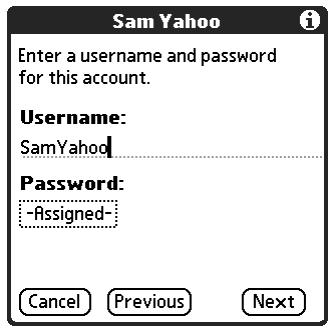 PALM TUNGSTEN 2 VERSAMAIL 2.5 - To enter the account username and password: - 1