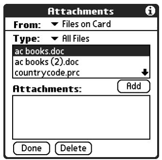 PALM TUNGSTEN 2 VERSAMAIL 2.5 - To attach a file from an expansion card: - 4
