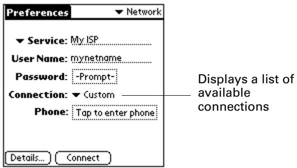 PALM TUNGSTEN 2 VERSAMAIL 2.5 - To select a connection: - 1