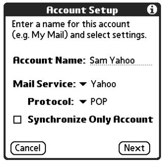 PALM TUNGSTEN 2 VERSAMAIL 2.5 - To create a network e-mail account: - 3