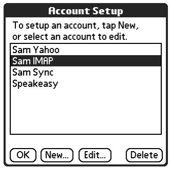 PALM TUNGSTEN 2 VERSAMAIL 2.5 - To delete an account: - 2