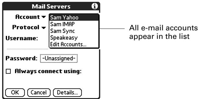 PALM TUNGSTEN 2 VERSAMAIL 2.5 - To edit an account and add APOP: - 2
