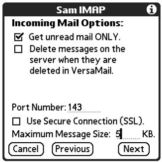 PALM TUNGSTEN 2 VERSAMAIL 2.5 - IMAP accounts - 1