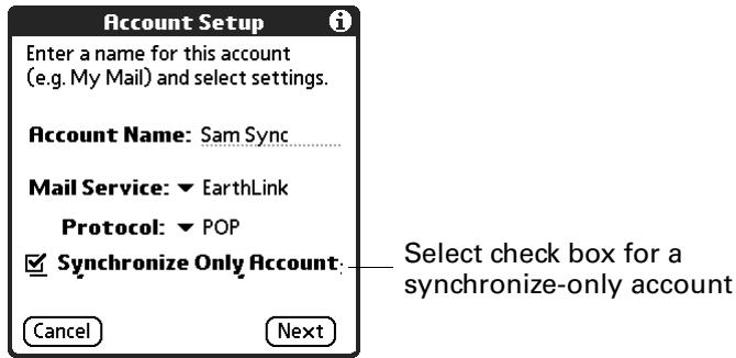 PALM TUNGSTEN 2 VERSAMAIL 2.5 - To create a synchronize-only e-mail account: - 4