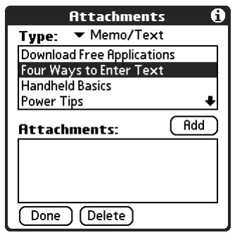 PALM TUNGSTEN 2 VERSAMAIL 2.5 - Attaching files from a handheld application - 3