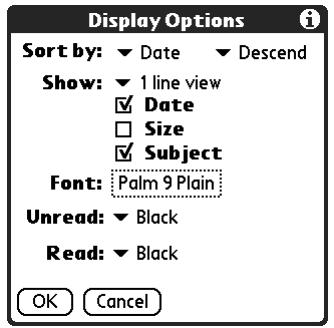 PALM TUNGSTEN 2 VERSAMAIL 2.5 - To display or hide a column in a folder's list view: - 1
