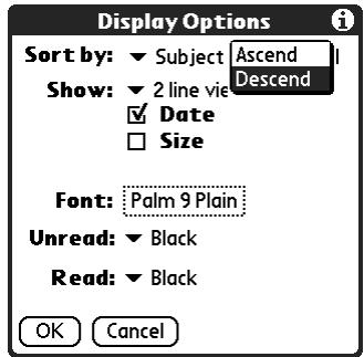 PALM TUNGSTEN 2 VERSAMAIL 2.5 - To change the sort order: - 2