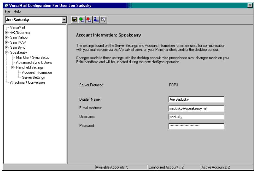 PALM TUNGSTEN 2 VERSAMAIL 2.5 - Click Account Information. - 1