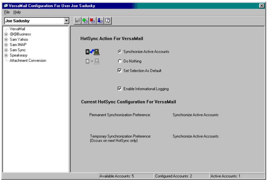 PALM TUNGSTEN 2 VERSAMAIL 2.5 - Synchronizing an account - 2