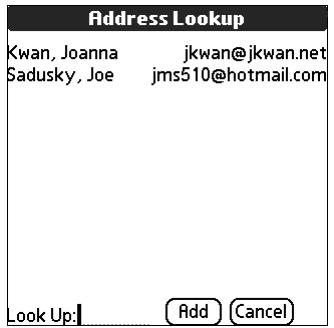 PALM TUNGSTEN 2 VERSAMAIL 2.5 - To use an address from Address Book: - 1