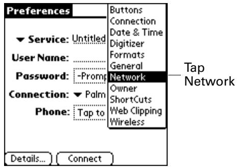 PALM TUNGSTEN 2 VERSAMAIL 2.5 - To select or create a service: - 1