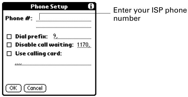 PALM TUNGSTEN 2 VERSAMAIL 2.5 - To enter your server phone number: - 1