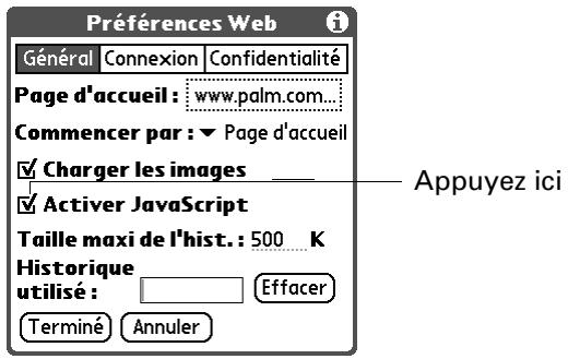 PALM TUNGSTEN C - Pour activer ou désactiver javascript : - 1