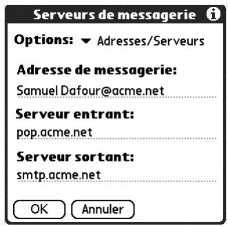 PALM TUNGSTEN C - Pour modifier l'adresse électronique et les paramètres du serveur de messagerie : - 2