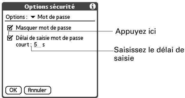 PALM TUNGSTEN C - Pour configurer le délai de saisie du mot de passe court : - 1