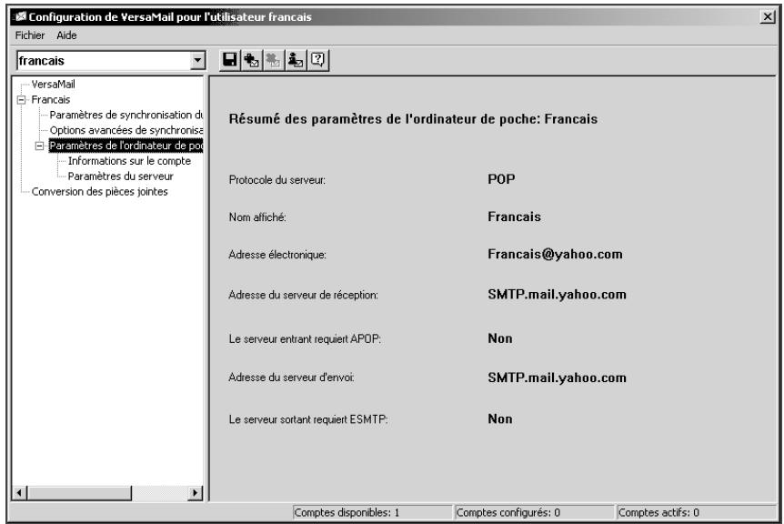 PALM TUNGSTEN C - Écrans relatifs aux informations des comptes - 2