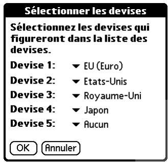 PALM TUNGSTEN C - Pour personnaliser la liste de sélection devise : - 2
