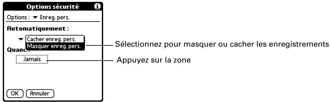PALM TUNGSTEN C - Masquage partiel ou total automatique des enregistrements personnels - 8