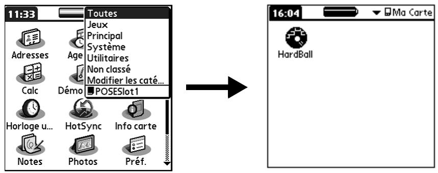 PALM TUNGSTEN C - Pour passer à une application de la carte d'extension : - 1