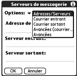 PALM TUNGSTEN C - Pour modifier l'adresse électronique et les paramètres du serveur de messagerie : - 1