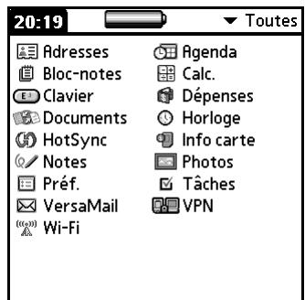 PALM TUNGSTEN C - Pour modifier l'affichage de l'écran applications : - 1