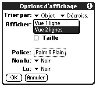 PALM TUNGSTEN C - Pour sélectionner l'affichage sur une ou deux lignes : - 1
