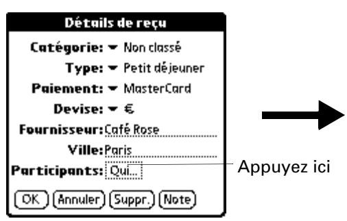 PALM TUNGSTEN C - Pour ajouter des noms à un enregistrement de dépenses : - 2