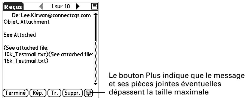 PALM TUNGSTEN C - Pour déterminer si un message compte une ou plusieurs pièces jointes dépassant la taille maximale : - 1