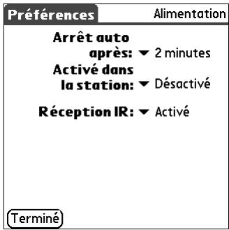 PALM TUNGSTEN C - Préférences alimentation - 1