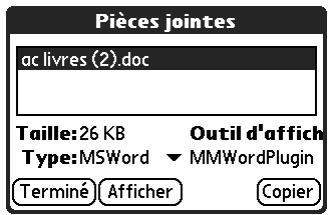 PALM TUNGSTEN C - Pour enregistrer une pièce jointe dans une carte d'extension : - 1