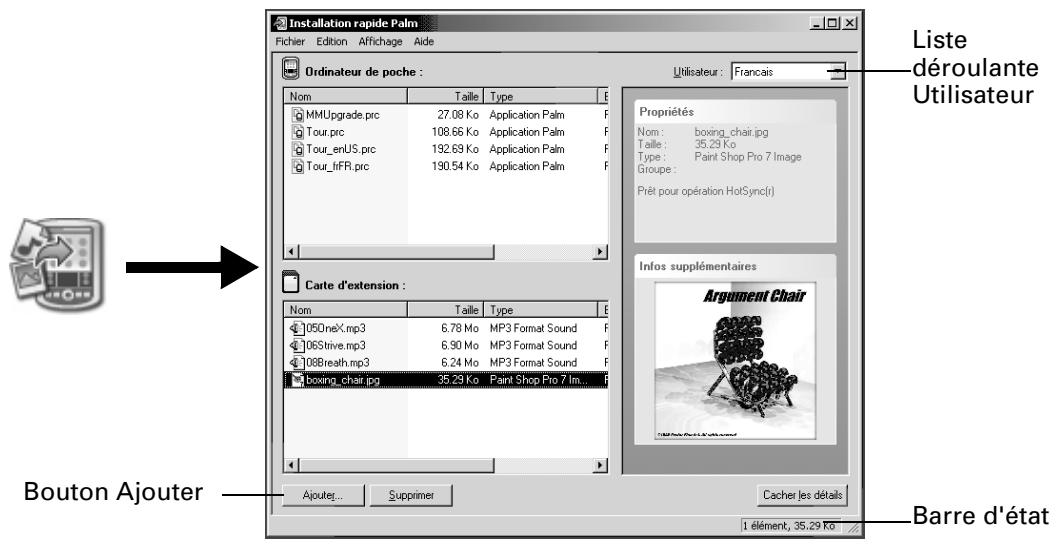 PALM TUNGSTEN C - Pour utiliser les boutons de commande de la fenêtre installation rapide palm : - 1
