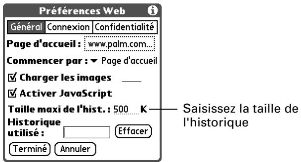 PALM TUNGSTEN C - Pour modifier la taille de l'histoire : - 1