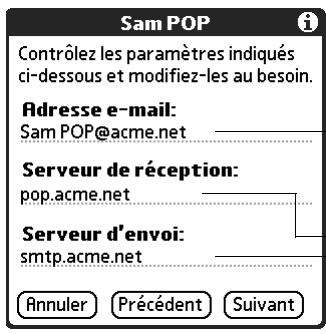 PALM TUNGSTEN C - Pour saisir les paramètres des serveurs de messagerie : - 1