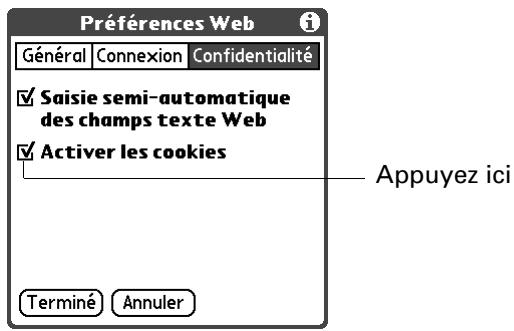 PALM TUNGSTEN C - Pour activer ou désactiver les cookies : - 1