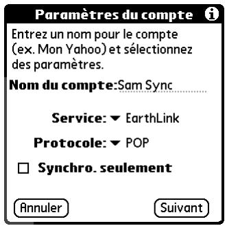 PALM TUNGSTEN C - Pour créer un compte de messagerie en synchronisation seulement : - 3