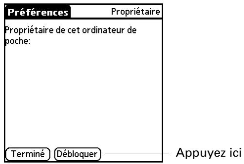 PALM TUNGSTEN C - Pour débloquer l'écran des préférences relatives au propriétaire : - 1