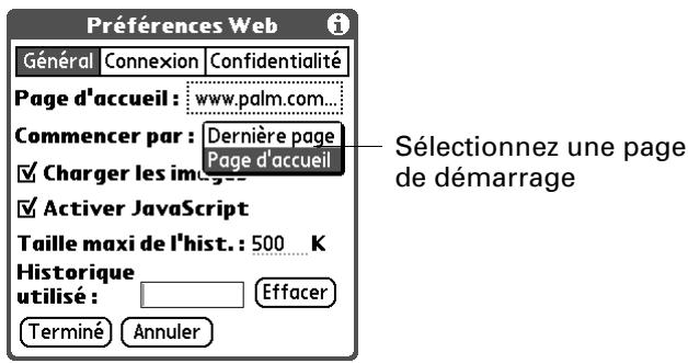 PALM TUNGSTEN C - Pour changer de page de démarrage : - 1