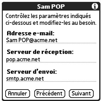 PALM TUNGSTEN C - Pour modifier les paramètres des serveurs de messagerie : - 1