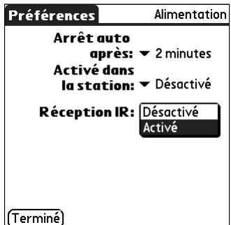 PALM TUNGSTEN C - Pour modifier le paramètre de réception par infrarouge : - 1